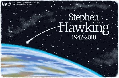 Editorial cartoon U.S. Stephen Hawking death shooting star galaxy