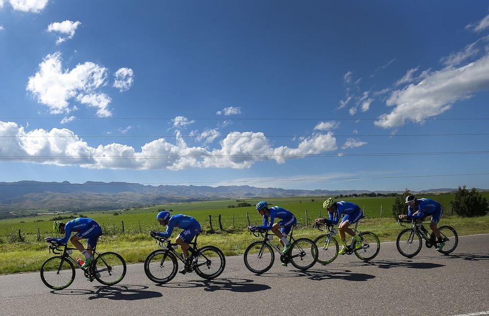 The Italian team on course during stage 1 of the Tour de San Luis.