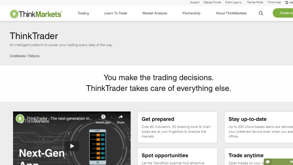 Website screenshot for ThinkTrader