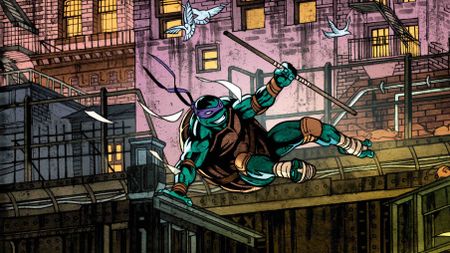 Danny Earls's cover for Teenage Mutant Ninja Turtles #4 showing Donatello in action.