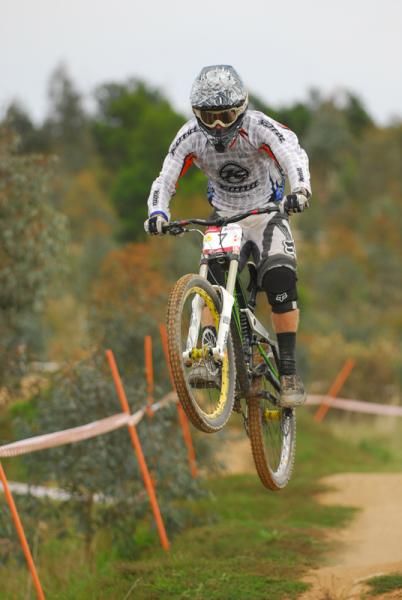 Josh Button in full flight on the six pack at the bottom of the course.