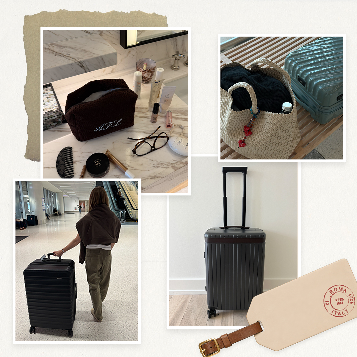 collage of stylish luggage items