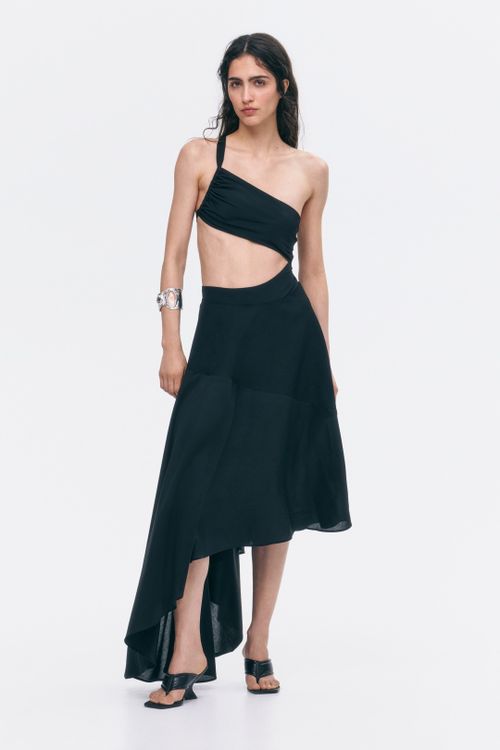 Asymmetric Dual-Fabric Skirt