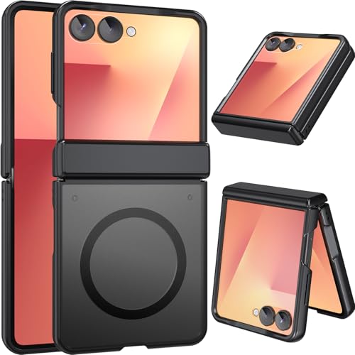 Wrj for Samsung Galaxy Z Flip 8 Case, Buit-In Screen Protector, Fit for Magsafe, Full Body Hinge Protection, Military Grade Drop Protection, Shockproof Magnetic Phone Case for Z Flip8-Black
