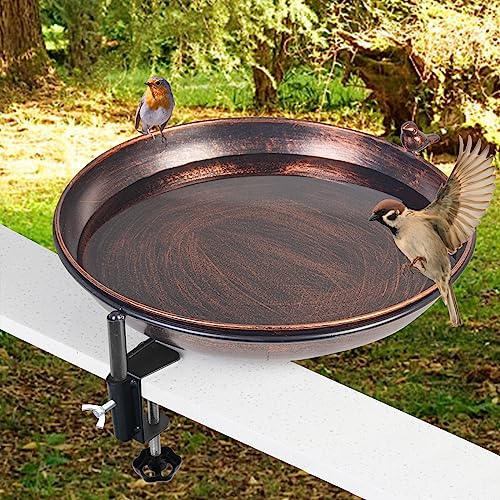 Dreamsoul Deck Mounted Bird Bath Metal Birdbath Bowl Unheated With Lightweight Detachable, Bird Baths With Adjustable Sturdy Steel Clamp for Deck Railing Balcony Yard Garden Decoration