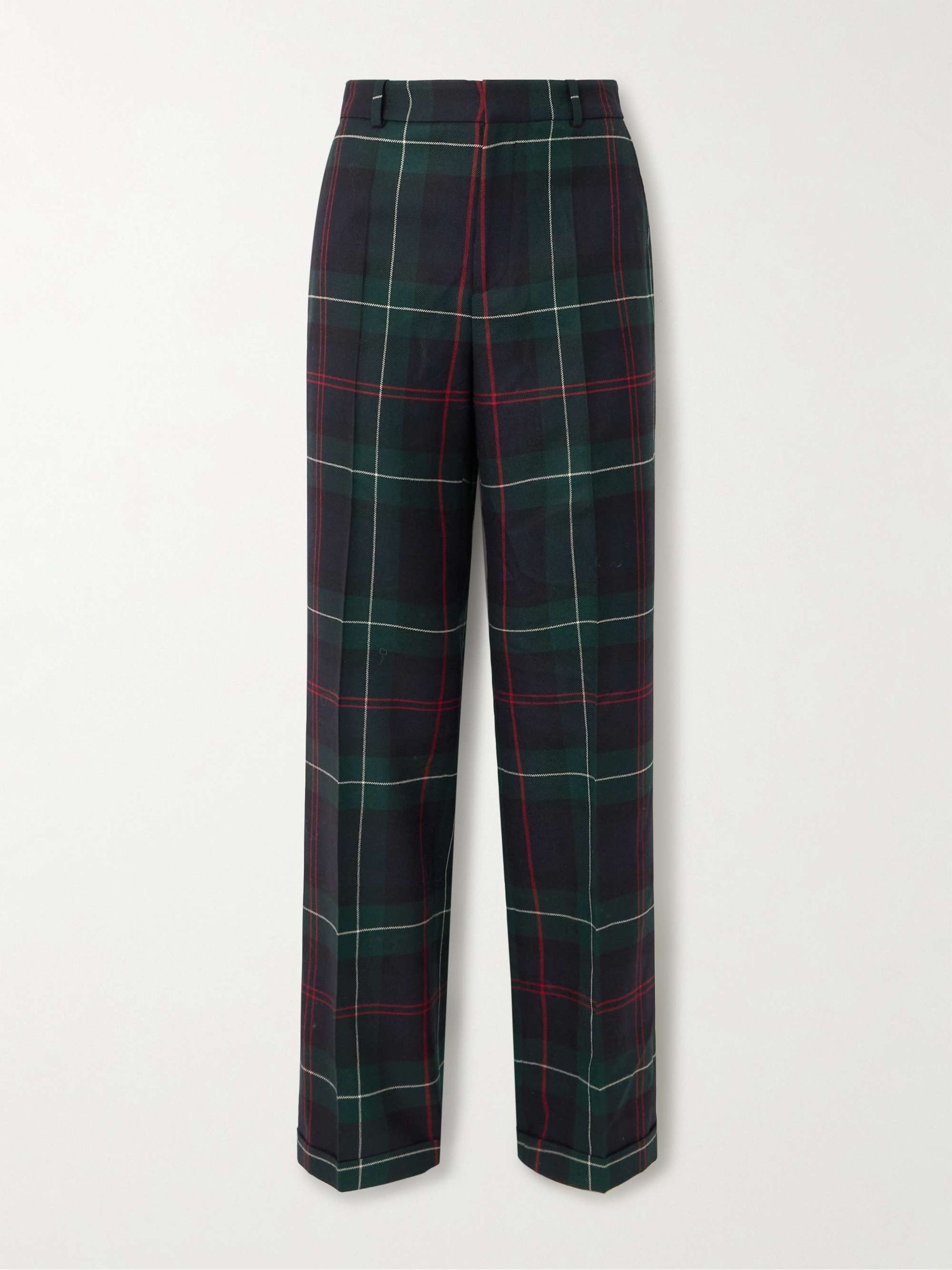 Checked Wool-Flannel Straight-Leg Pants