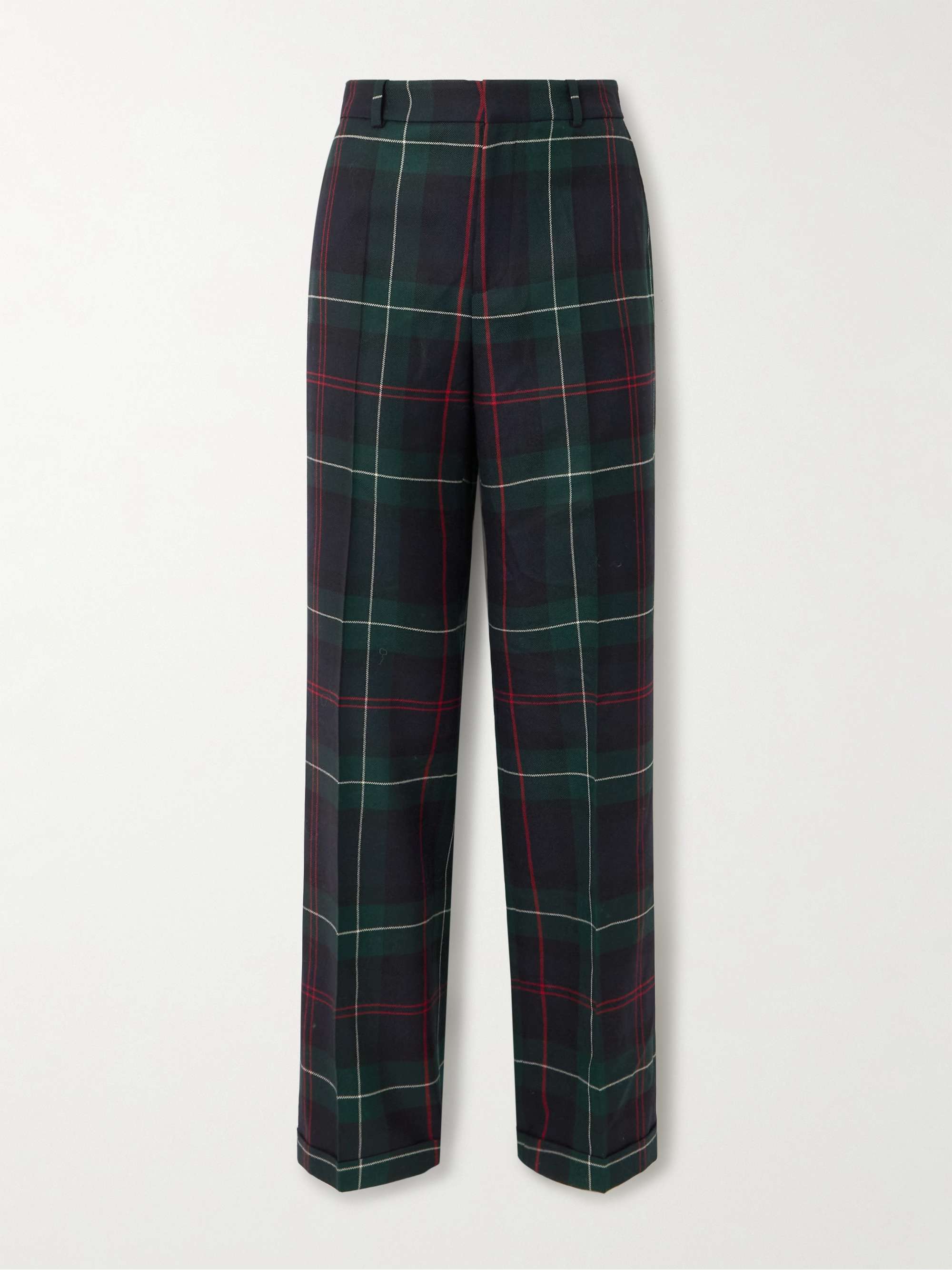 Checked Wool-Flannel Straight-Leg Pants