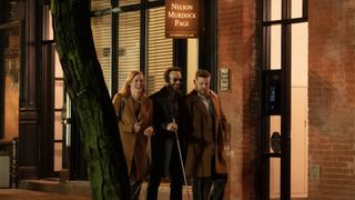 Karen Page (Deborah Ann Woll), Daredevil/Matt Murdock (Charlie Cox) and Foggy Nelson (Elden Henson) in Daredevil Born Again