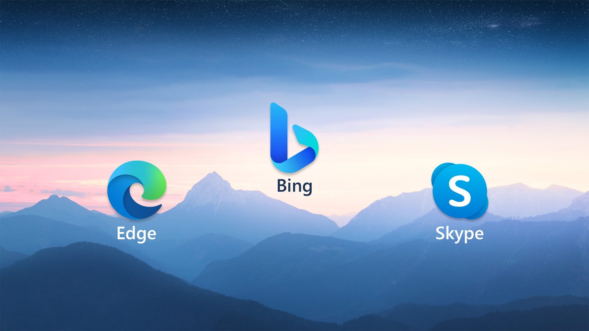 Microsoft Edge-, Bing- und Skype-Symbole