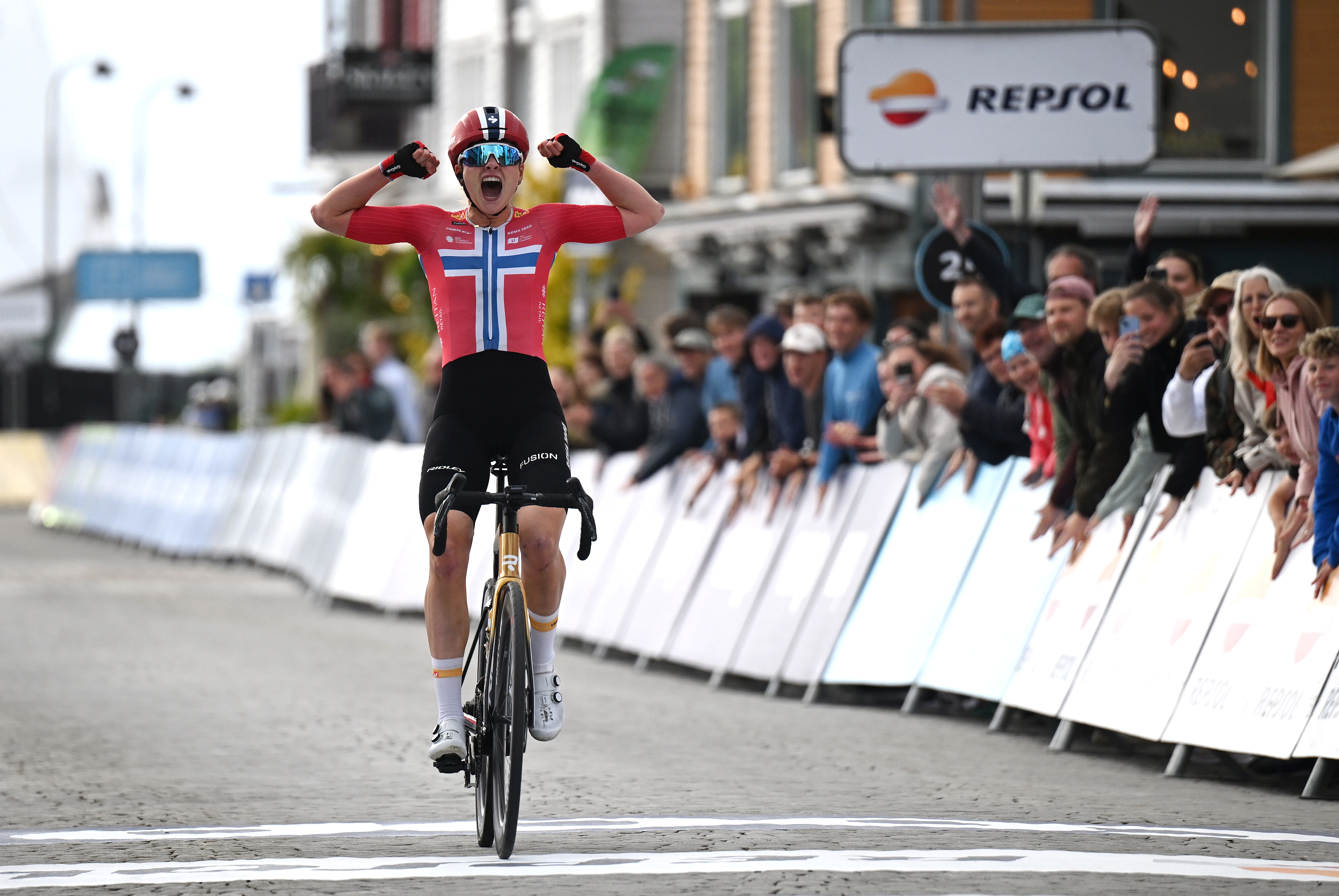 STAVANGER, NORWAY - JUNE 01: Mie Bjorndal Ottestad of Norway and Team Uno-X Mobility celebrates at finish line as stage winner during the 14th Tour of Norway 2025, Stage 4 a 130km stage from Stavanger to Stavanger on June 01, 2025 in Stavanger, Norway. (Photo by Szymon Gruchalski/Getty Images)