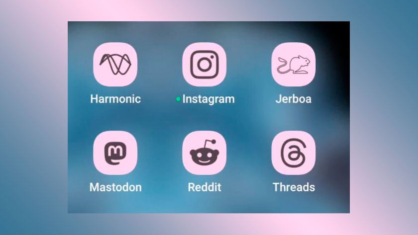 Themed social media app icons on an Android phone