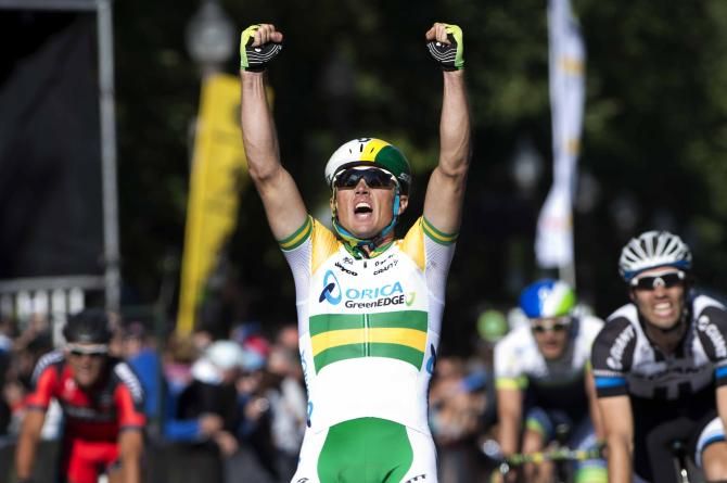 Simon Gerrans celebrates his win