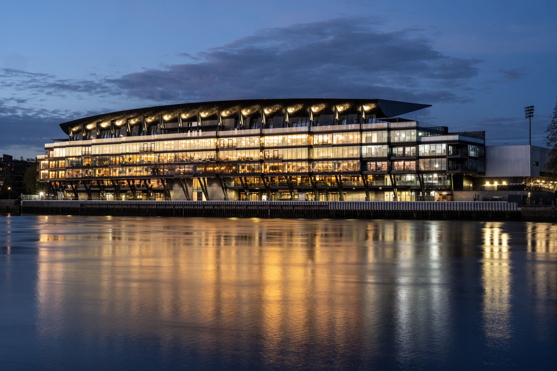 Fulham FC Riverside Stand at night