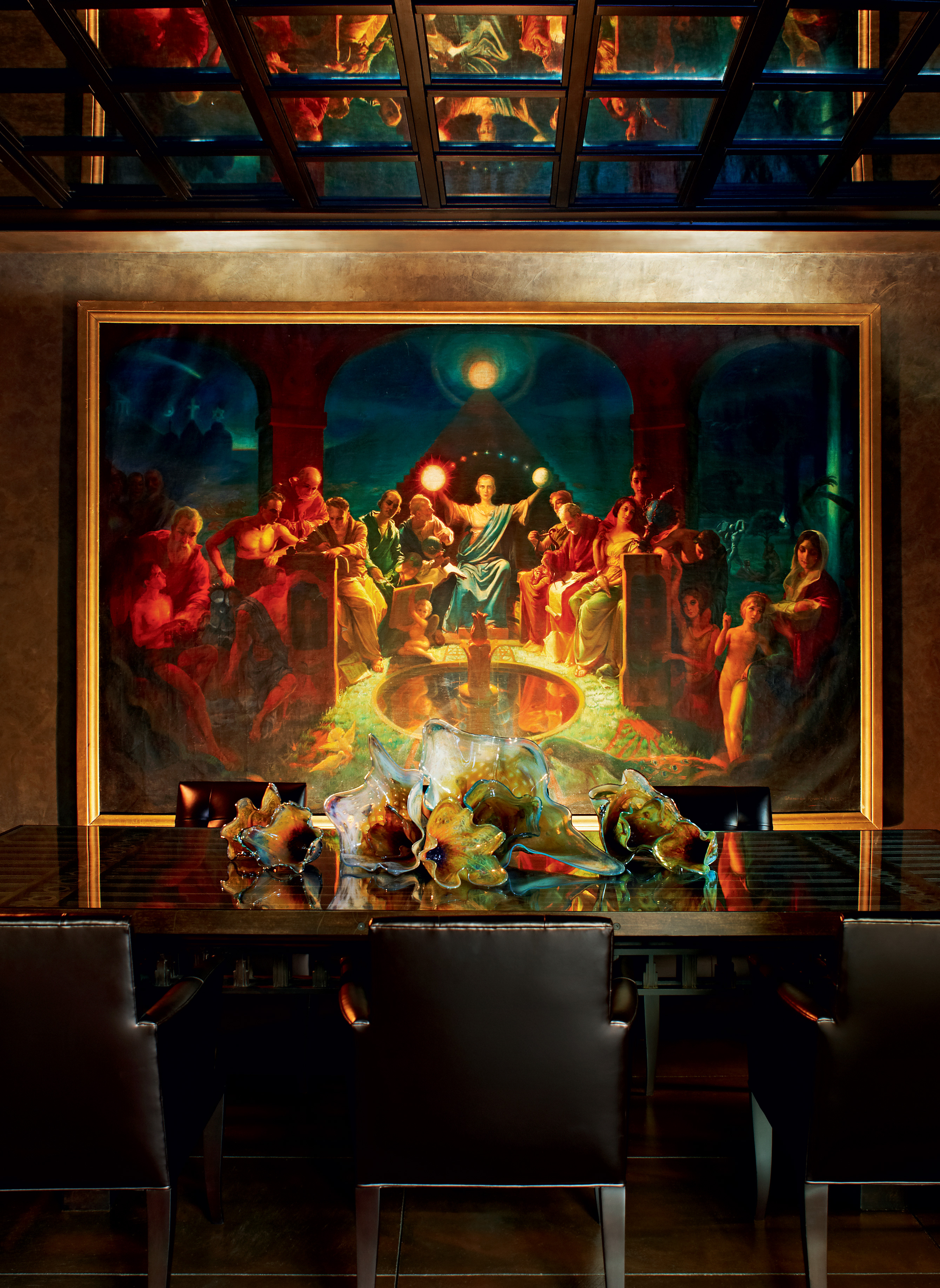 Large painting above dining table