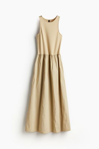 Nude Dress With Flared Skirt