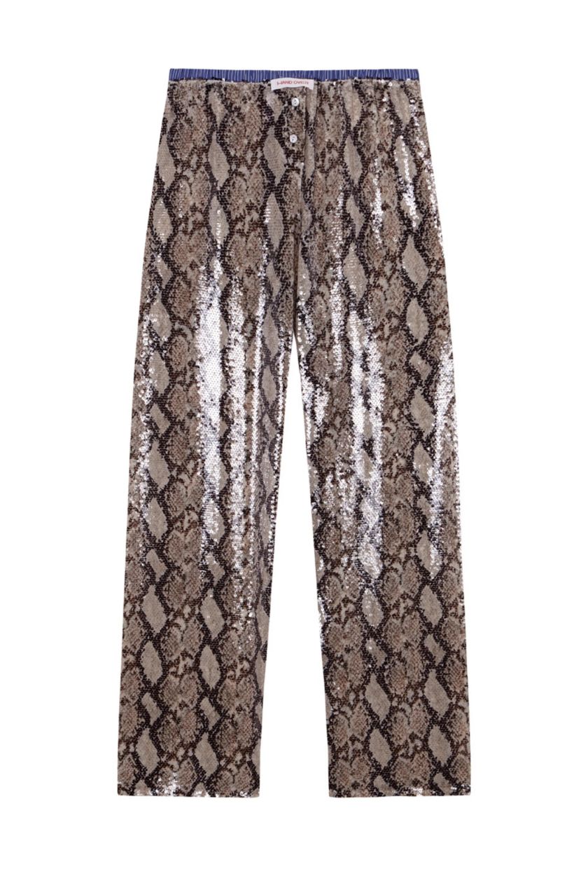 An image of snakeprint trousers from H-Andover.