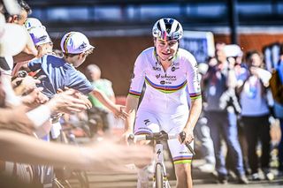 Belgian Lotte Kopecky of SD Worx-Protime pictured before pictured at the start of the women's race of the 'Paris-Roubaix' one day cycling race, 148,5 km from Denain to Roubaix, France, on Saturday 12 April 2025. BELGA PHOTO JASPER JACOBS (Photo by JASPER JACOBS / BELGA MAG / Belga via AFP)