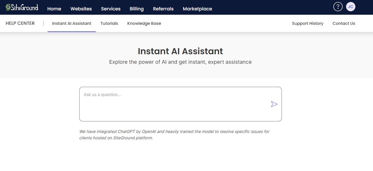SiteGround's support page