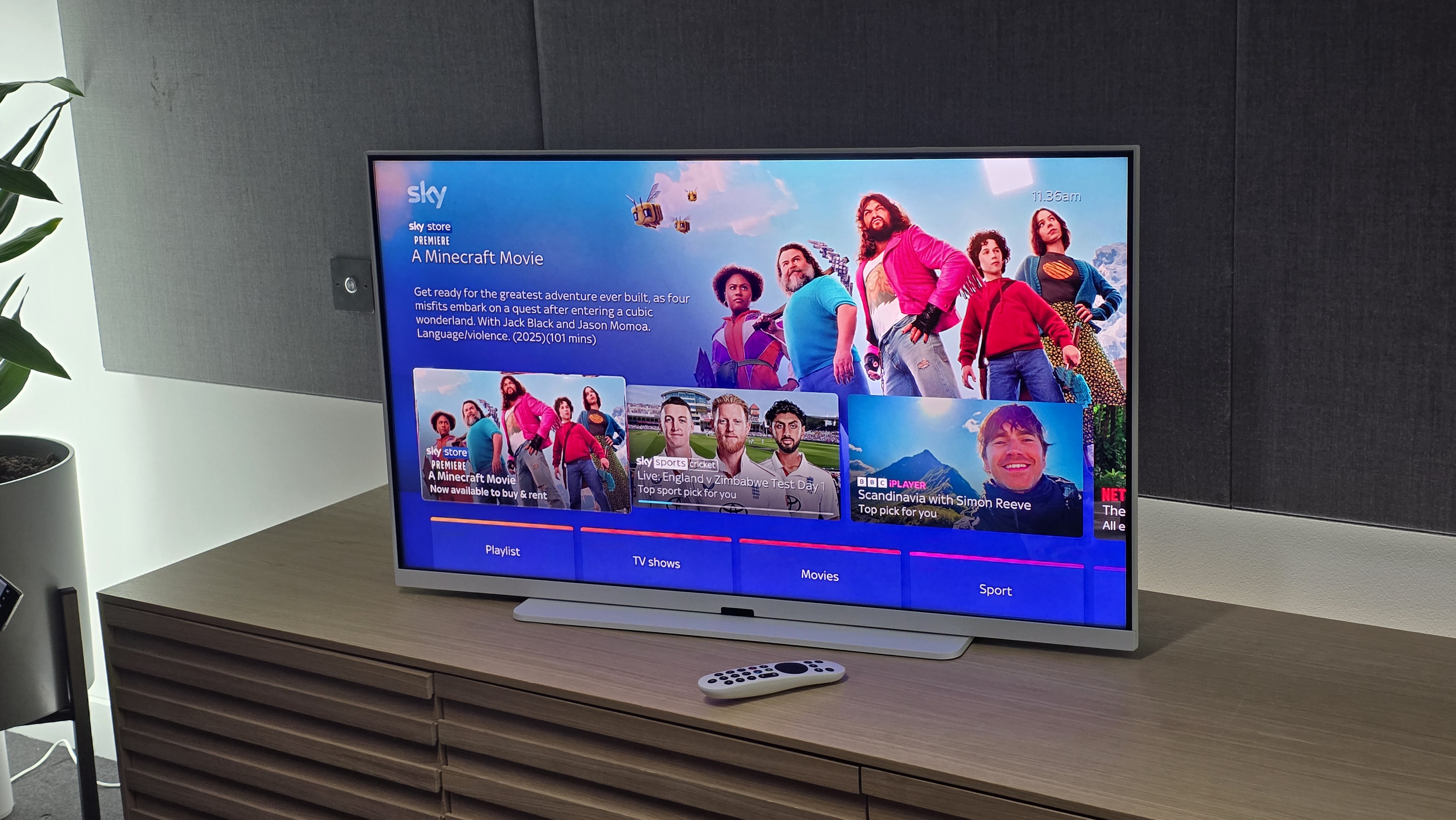 Sky Glass Air on a wooden media unit