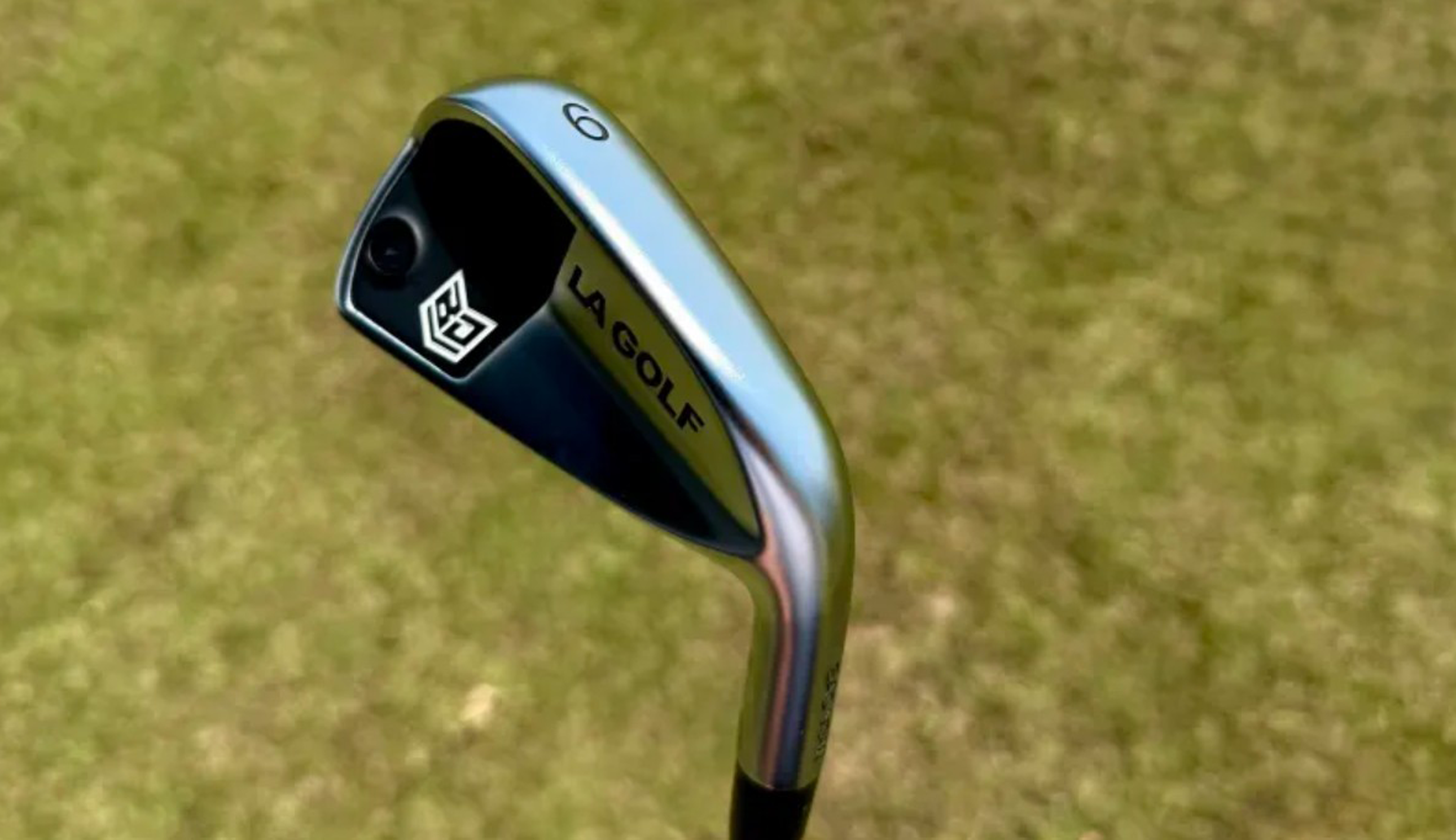 A close up of Bryson DeChambeau's LA Golf irons