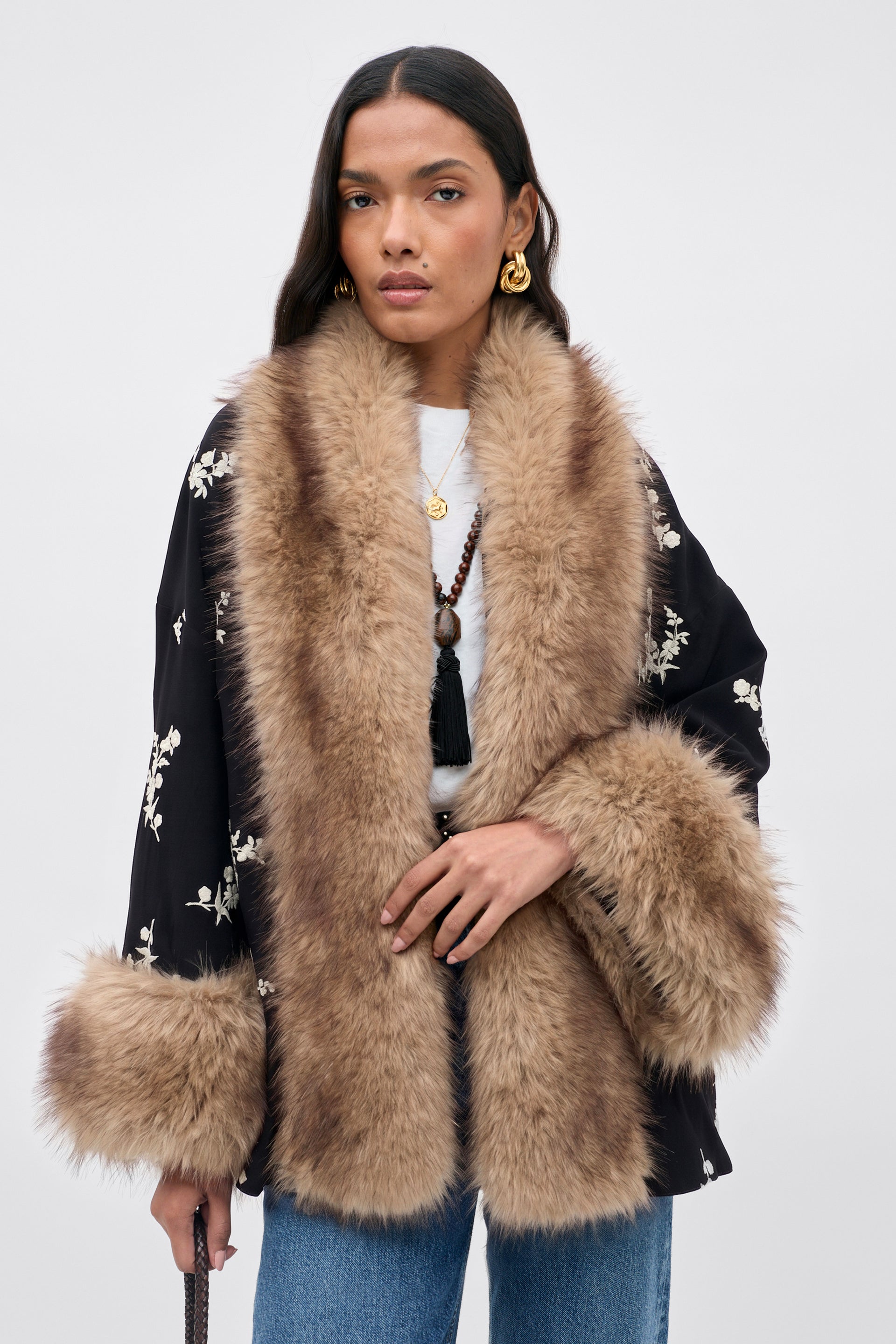 Micah Embroidered Jacket in Alexa Flower Embroidery Black