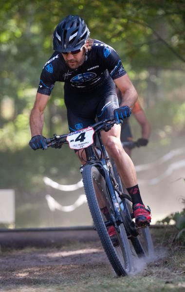 After crashing in the first turn, Jeremy Horgan-Kobelski (Subaru Trek) works his way back through the field