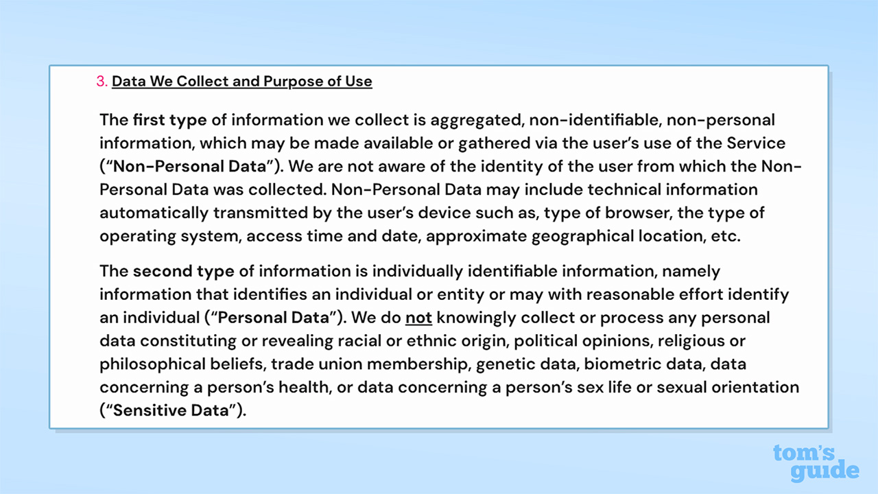 Screenshot of the Data We Collect section of Urban VPN's privacy policy