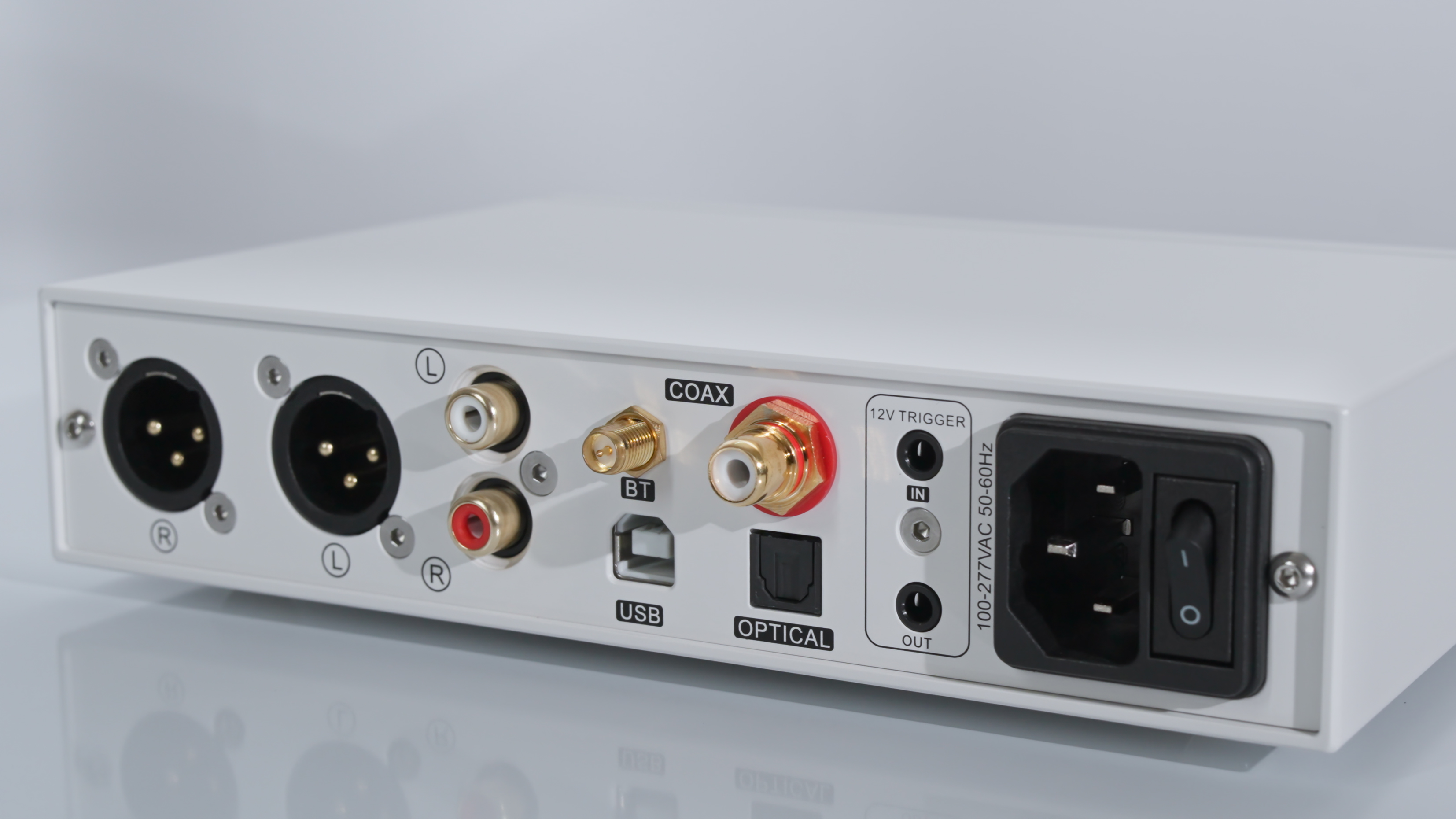 Topping DX5 II DAC/headphone amplifier in white rear panel shot