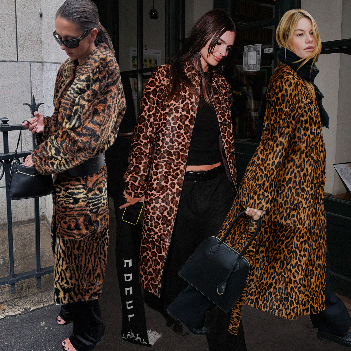 leopard coats outfit collage