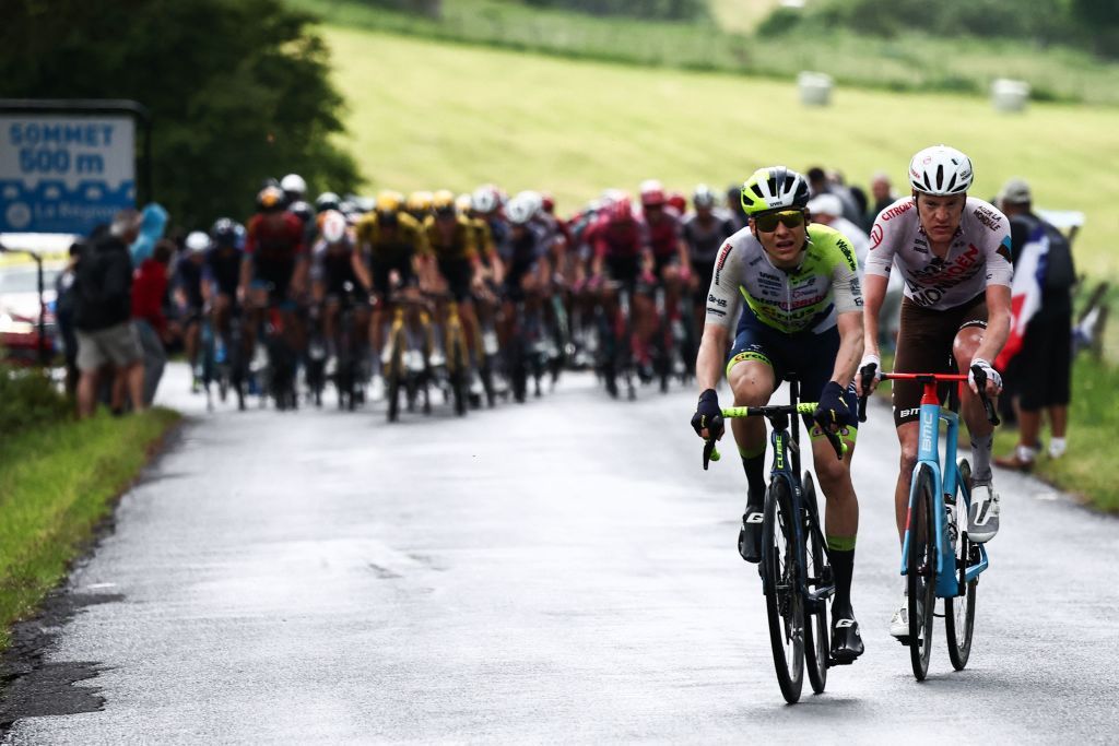 AG2R Citroen&rsquo;s Dorian Godon and Intermarche Circus Wantys rider Rune Herregodts in the breakaway