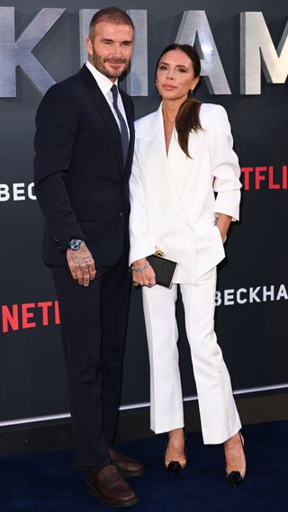 Victoria Beckham and David Beckham attend the Netflix 'Beckham' UK Premiere at The Curzon Mayfair on October 03, 2023