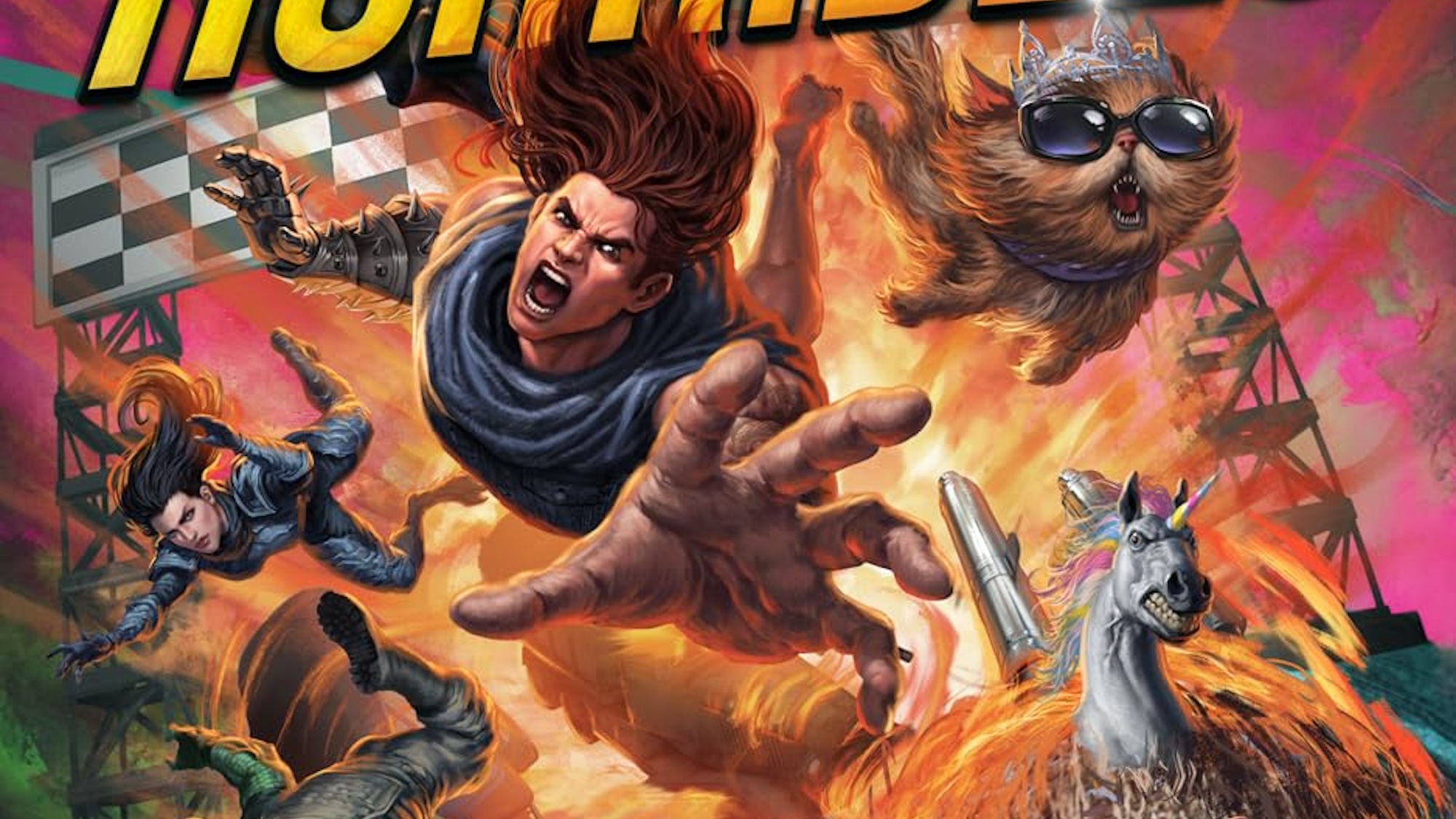 Carl and donut screaming and flying through the air on the cover of A Parade of Horribles