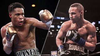 Devin 'The Dream' Haney in gold gloves (left), and Regis 'Rougarou' in black gloves (right), pictured ahead of the Haney vs Prograis live stream