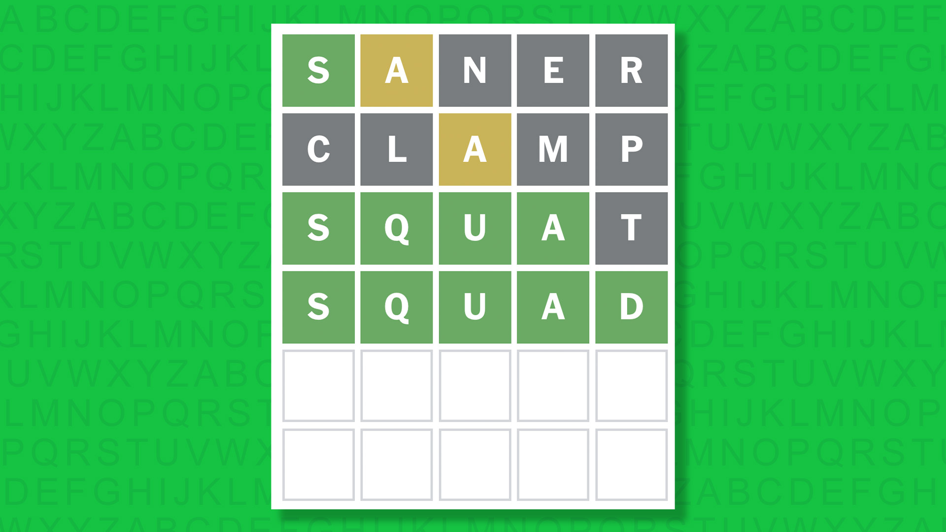 NYT Wordle answer for game 1704 on a green background