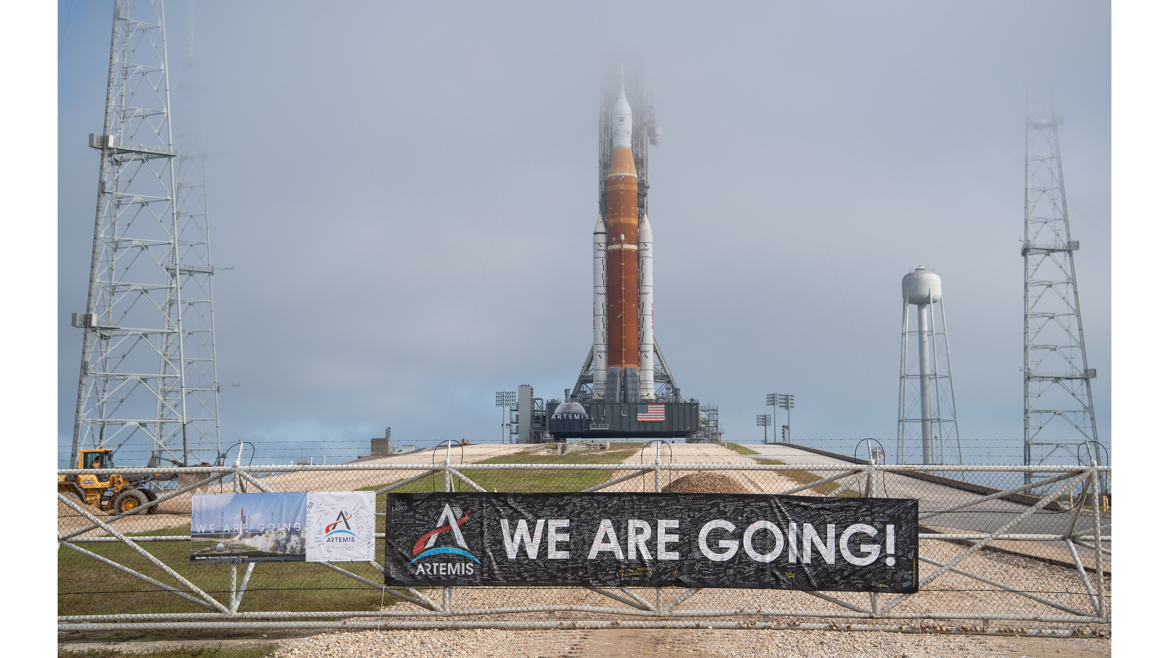 The Artemis 1 sits atop Launch Complex 39B on March 18, 2022, following its hours-long rollout.