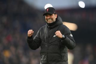 Jurgen Klopp, Manager of Liverpool celebrates after victory in the Premier League match between Crystal Palace and Liverpool at Selhurst Park on January 23, 2022 in London, England. (Photo by Mike Hewitt/Getty Images)