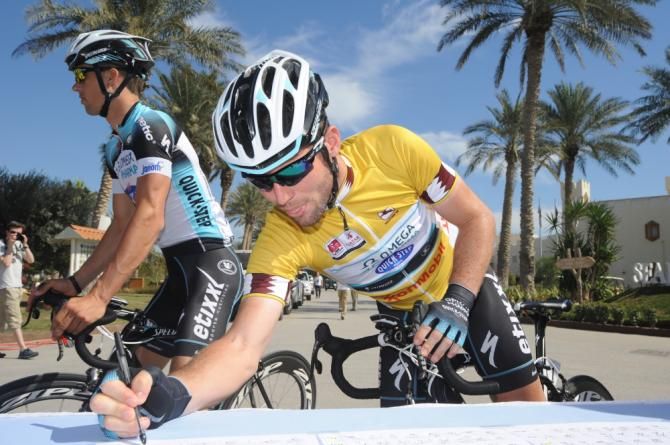 Race leader Mark Cavendish signs in on stage 6