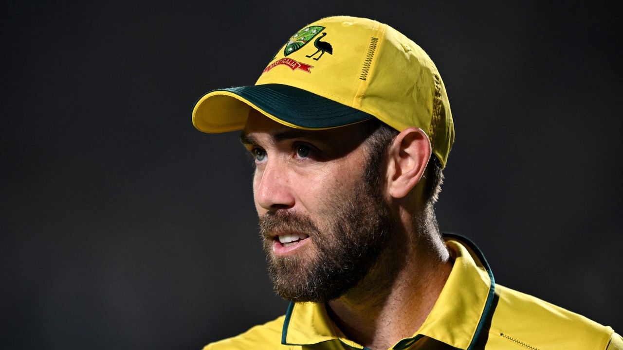 A close-up shot of Australian cricketer Glenn Maxwell&#039;s face