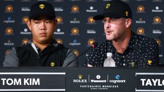 Tom Kim and Taylor Pendrith speak to the media at the 2024 Presidents Cup in Montreal