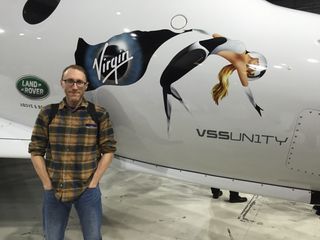 Space.com Senior Writer Mike Wall attended the unveiling of Virgin Galactic's SpaceShipTwo space plane, VSS Unity, on Feb. 19, 2016.