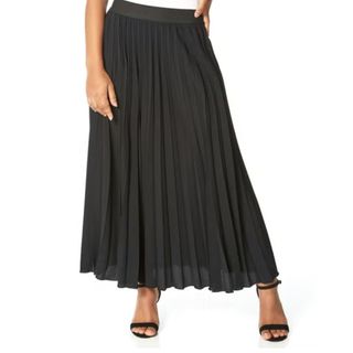 Roman Black Pleated Maxi Skirt