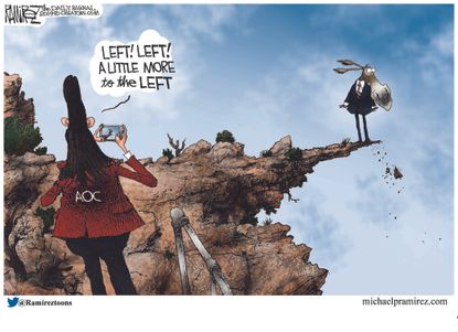 Political Cartoon U.S. Alexandria Ocasio Cortez Democrats left off cliff