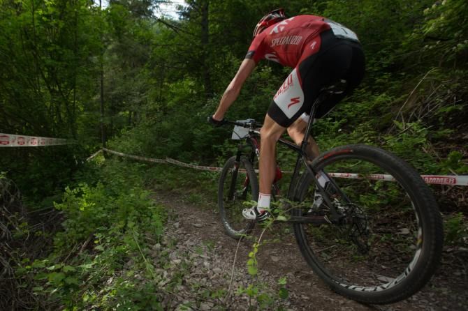 Todd Wells (Specialized) was chasing for the last half of the race after having broken a spoke earlier in the race.