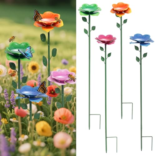 Xxououg Bee Watering Station, Rose Garden Decor, Elegant Outdoor Rose Yard & Patio Decoration, Pollinator Water Feeder for Bees & Butterflies (4pcs)