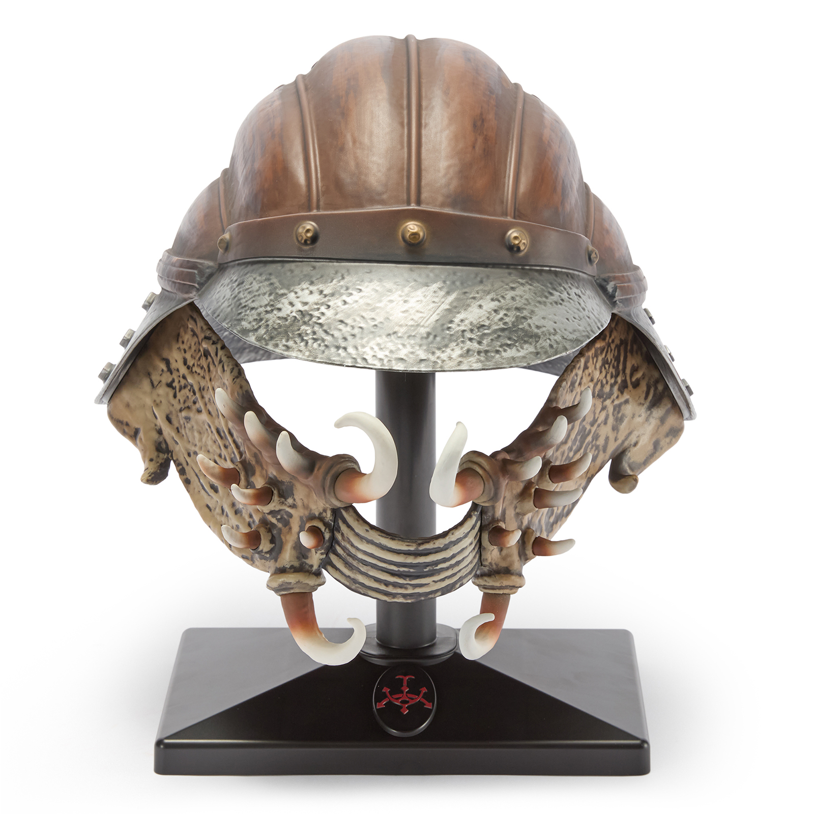 An image of the Lando Calrissian's Skiff Guard Helmet collectable on a display stand