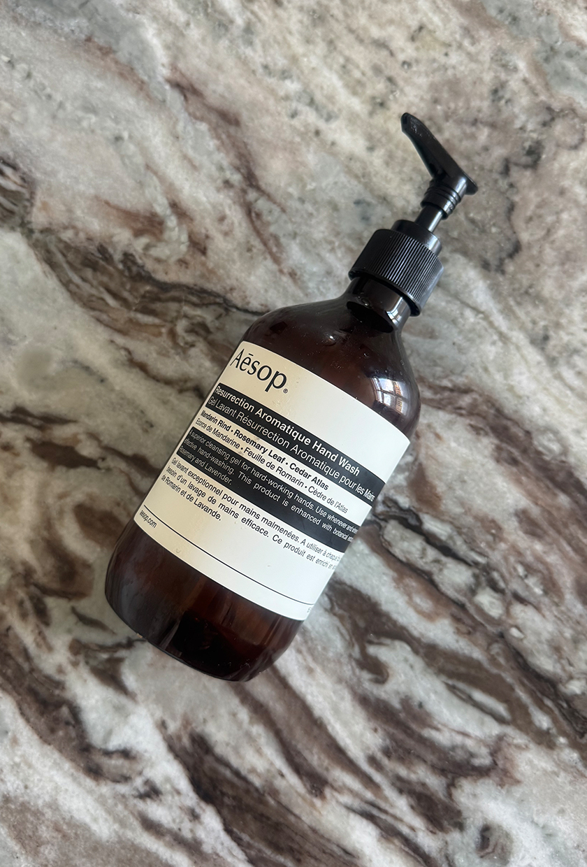 Aesop hand soap on marble table