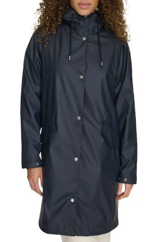 Water Resistant Hooded Long Rain Jacket