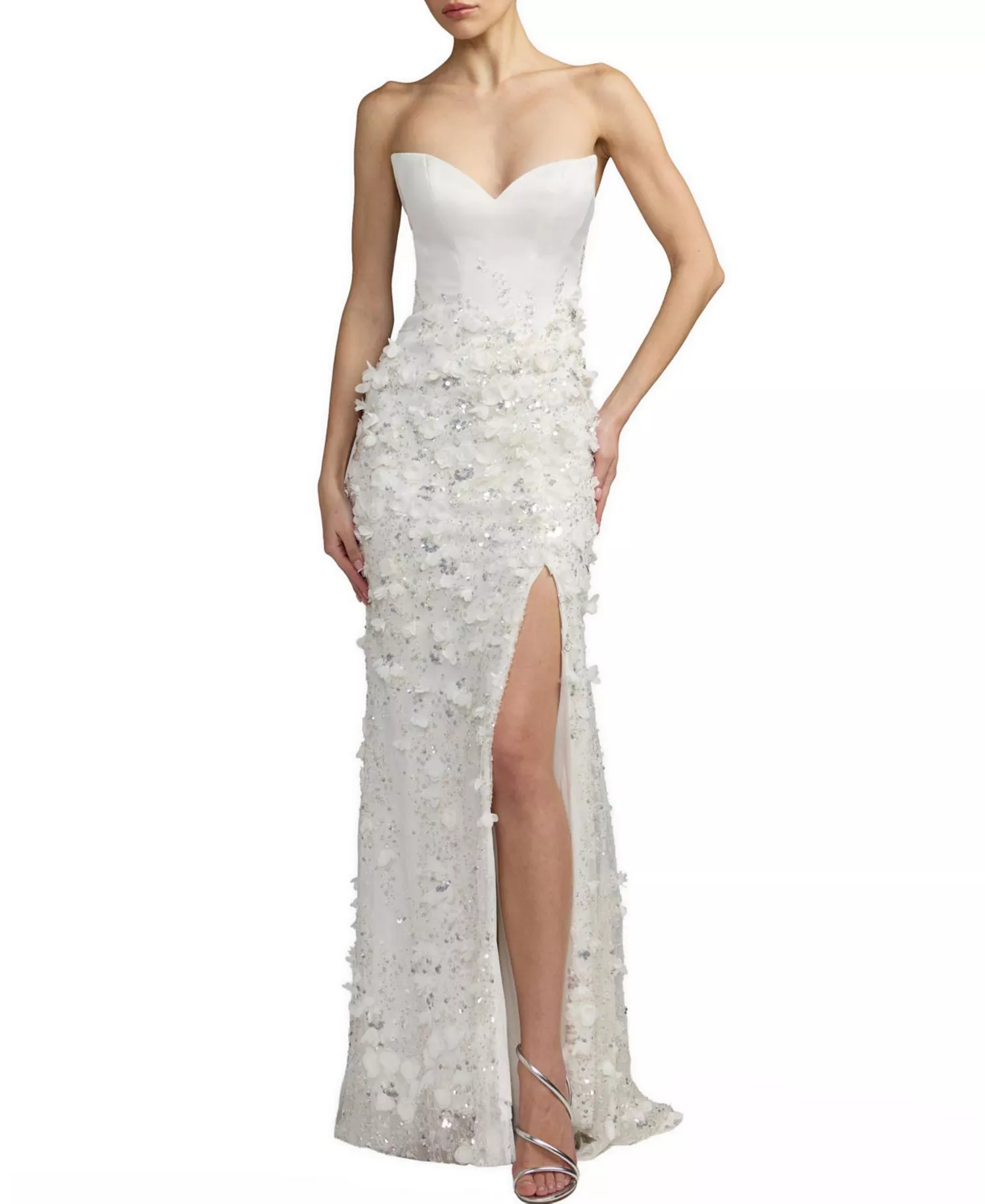 Mac Duggal, 3D Floral Strapless Sweetheart Gown With Slit