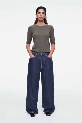 Wide-Leg Drawstring Denim Trousers