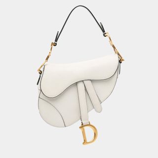 Dior White Mini Grained Calfskin Saddle Bag